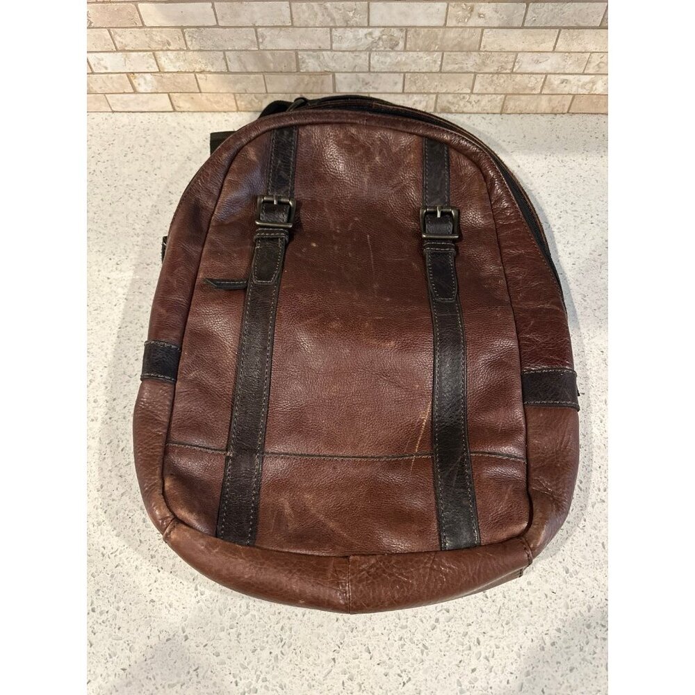 VTG Fossil Brown Leather Adjustable Straps Laptop Sleeve Office Backpack